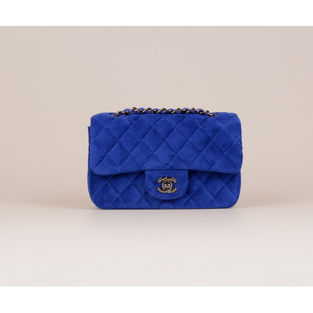 2015 Chanel Classic mini Flap Bag Black Villus 1117 Blue