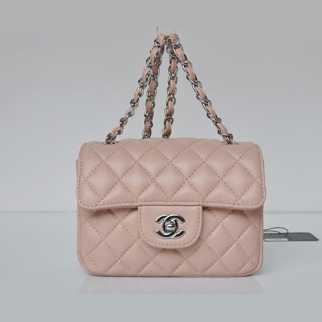 Chanel 1115 mini Classic Flap Bag Sheepskin Leather Pink in Silver