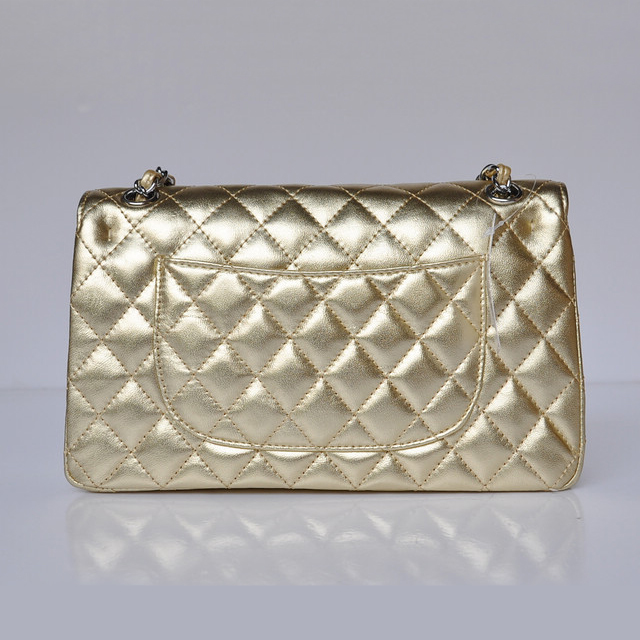 Chanel 2.55 Classic Flap Bag Sheepskin Leather in Gold with Silver Hardware