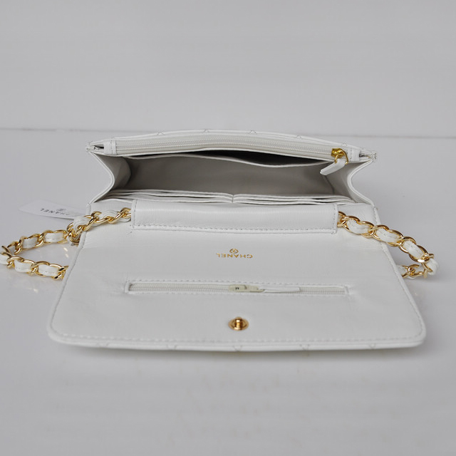 Chanel A33814 Sheepskin Leather Flap Bag White in Gold