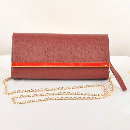 Fendi Pequin Rush Saffiano Pouchette Clutch F2558 Bordeaux