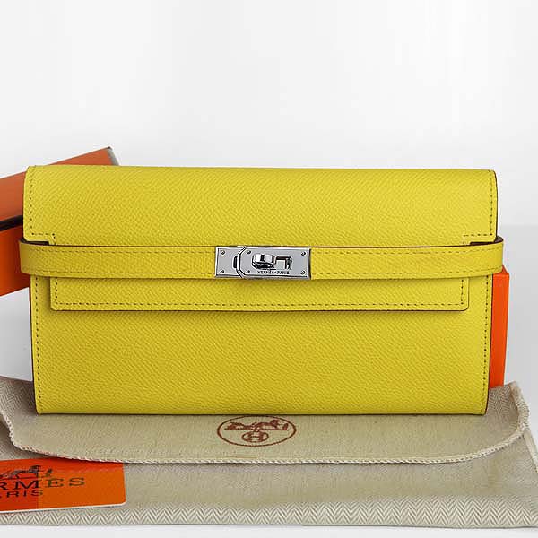 Hermes Kelly Original Saffiano Leather Bi-Fold Wallet A708 Lemon