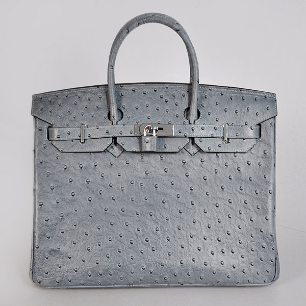 Hermes Birkin 35CM Gray Ostrich stripes leather(Silver)