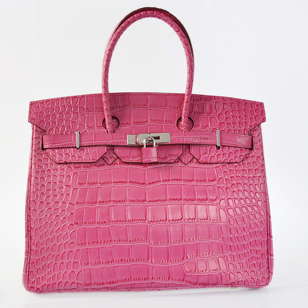 Hermes Birkin 35CM Peach Crocodile stripes leather(Silver)