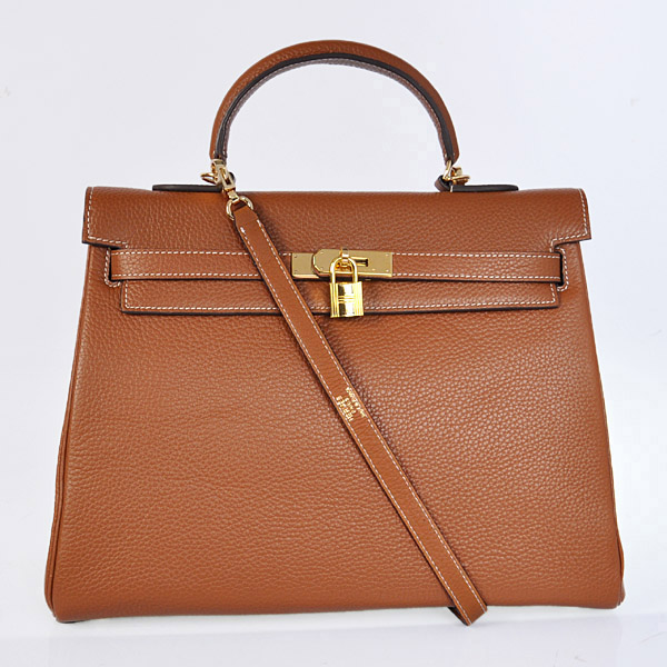 Hermes kelly 35CM dark camel clemence leather(Gold)