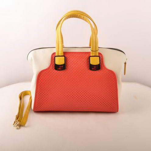 Fendi Chameleon Punch Saffiiano Leather Top Zip Tote Bag 2545 Red-White